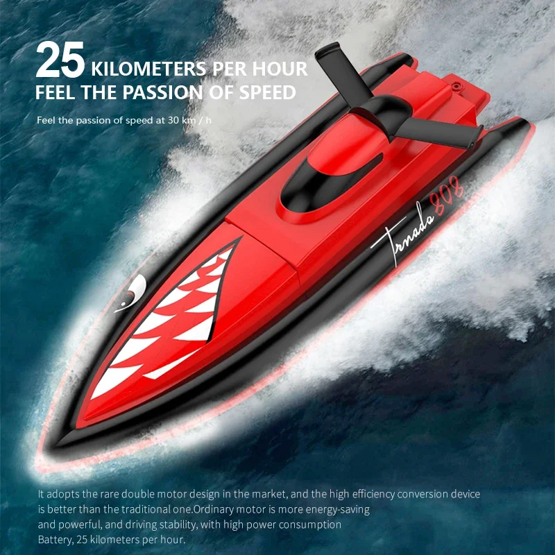 Rc Boat 2.4G 25 km/h 808 Shark Remote Control Boat Power Dual timone Motor ABS impermeabile giocattoli per barche ad alta velocità regalo per bambini