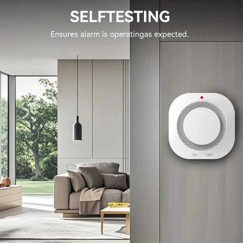 เครื่องตรวจจับควันอัจฉริยะการป้องกันความปลอดภัยสัญญาณเตือนควันป้องกันอัคคีภัยสำหรับการรักษาความปลอดภัยภายในบ้านผ่านแอพชีวิตอัจฉริยะ ﻿