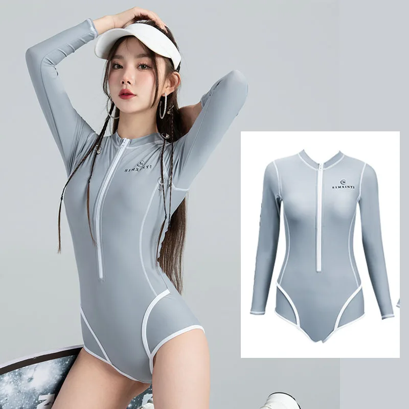 

Womens Rash Guard Long Sleeve One Piece Swimsuit UV UPF 50+ Sun Protection Zipper Bathing Suit Tracksuit Jumpsuit Sportswear