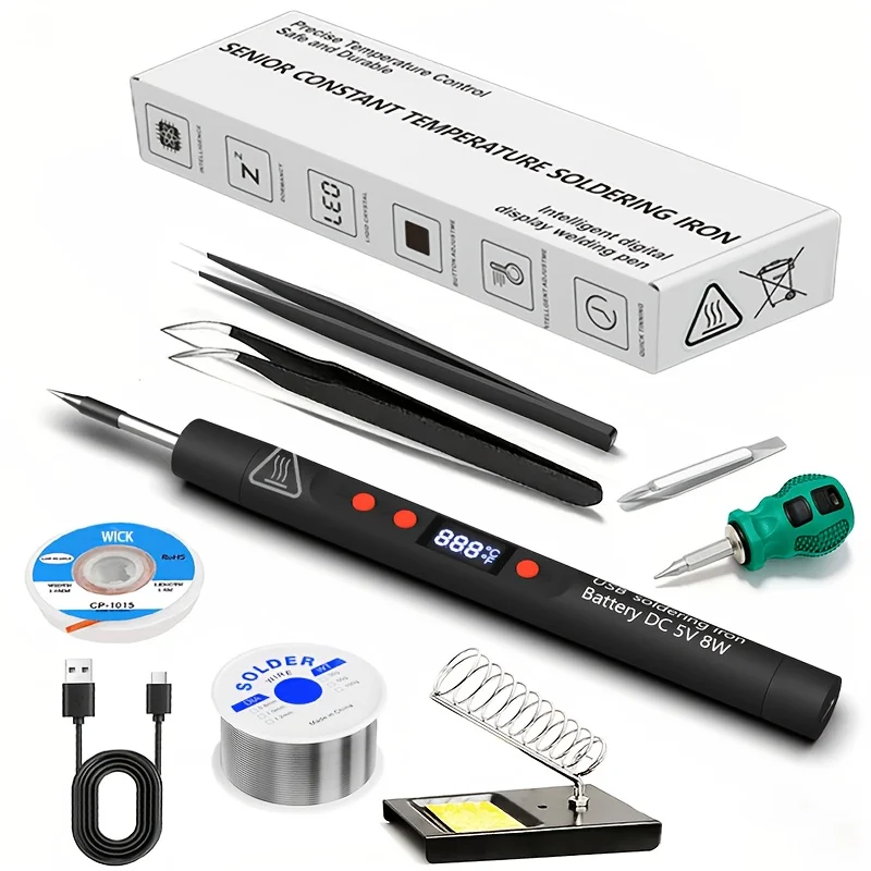 USB Fast Charging Radio Welding Iron Combo Pack 5V 8W Digital Display Temperature Adjustable Soldering Pen with Battery Portable