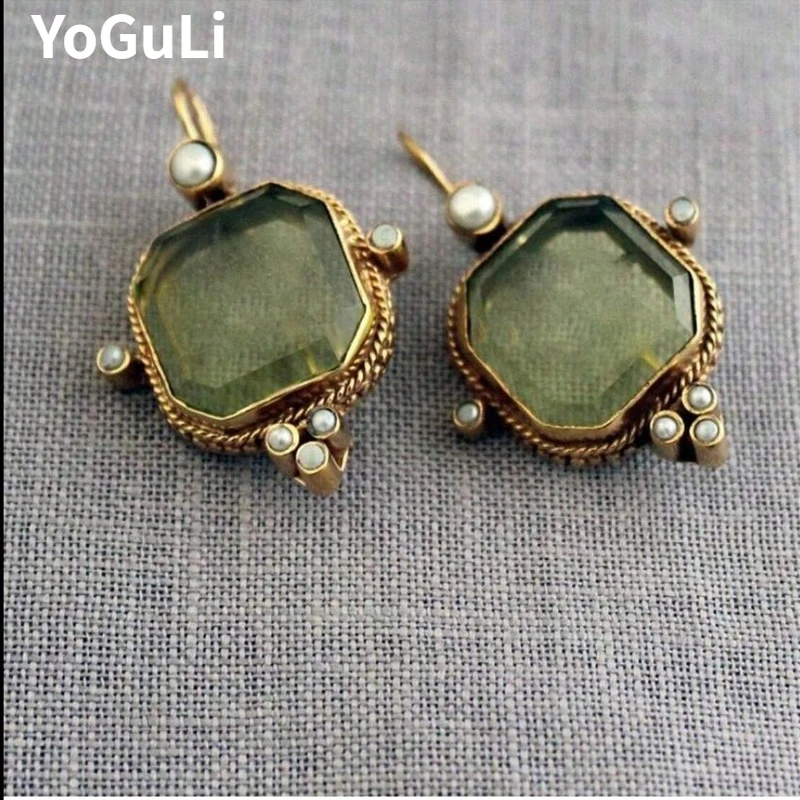 Fashion Jewelry Vintage Temperament Hook Green Color Resin Drop Geometric Earrings For Women Female Gifts Fine Accessories
