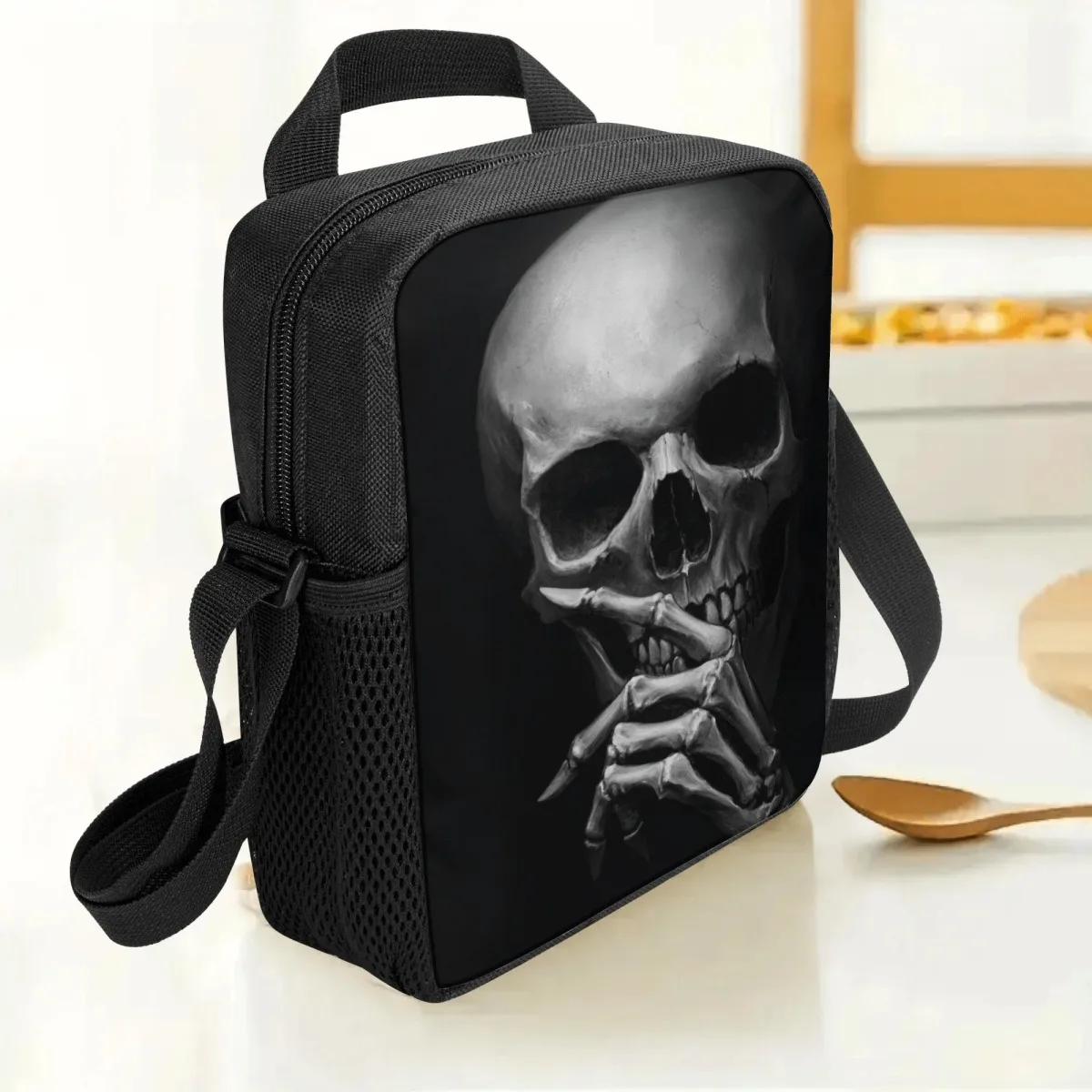 Insulated Lunch Bag with Devil Skull Design - Dark Black Cooler Tote, Reusable Non-Food Contact Lunch Box for School, Office
