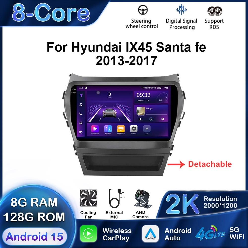 

9-дюймовый автомобильный радиоприемник Android, мультимедийный плеер для Hyundai IX45 Santa fe 2013-2017, GPS-навигация, Carplay, авто стерео монитор, экран