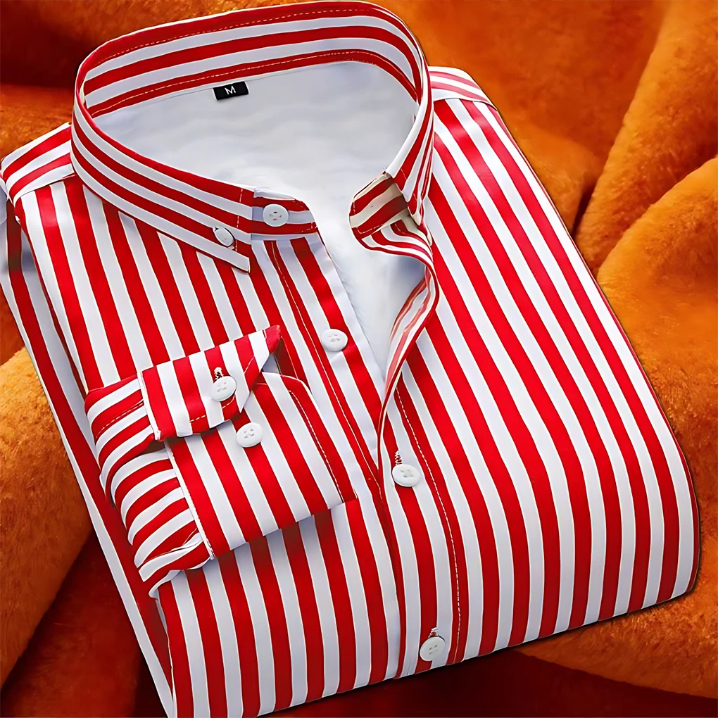 Red Wide Applicable Occasions Men Autumn Long Sleeve Formal Red Business Shirt Classic Striped Shirt