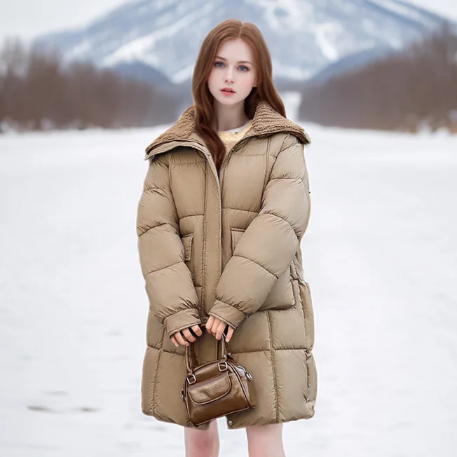 러플 여성용 겨울 파카 재킷 솔리드 빅 포켓 패치워크 루즈핏 여성용 퀼트 재킷 여성용 긴 다용도 코트