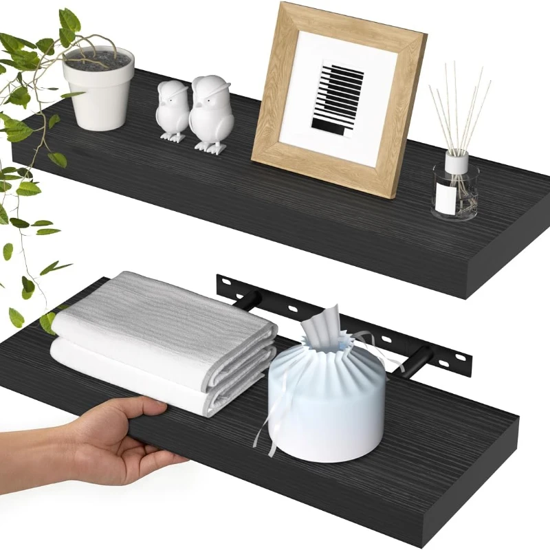 3pc Decorative Wooden Floating Wall Shelf Wall‑Mount Hanging Display Bookshelf Invisible Support Storage Rack for Photo Frames