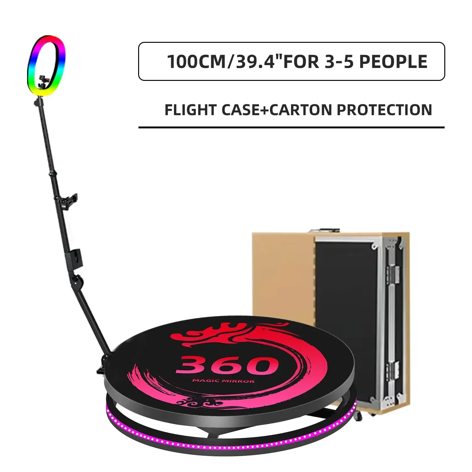 360 ° Draagbare video- en fotocabine voor feesten en bruiloften, 360 graden ° Draaibaar platform, 100cm x 80cm, 360 graden ° Automatische camera