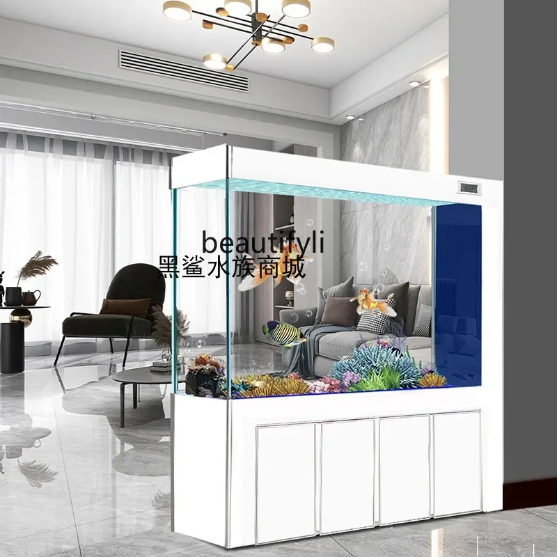 Light luxury fish tank living room large floor screen partition ultra-white glass aquarium bottom filter