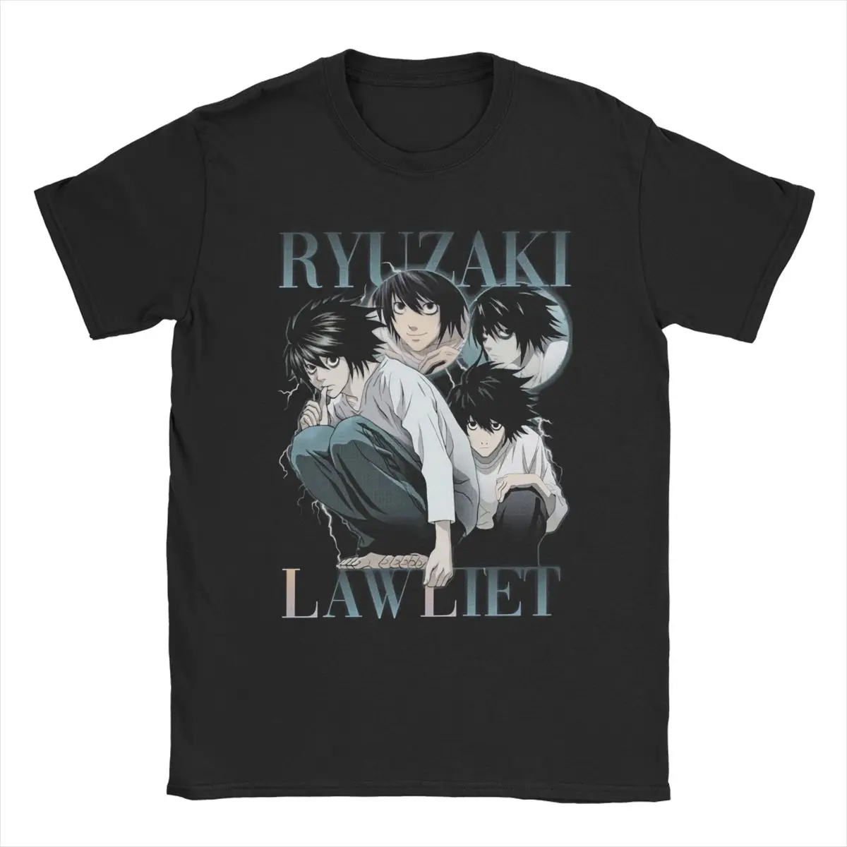 DN Anime Ryuzaki L Lawliet T-Shirts for Men Leisure Cotton Tee Shirt Round Neck Short Sleeve T Shirts Printing Clothing