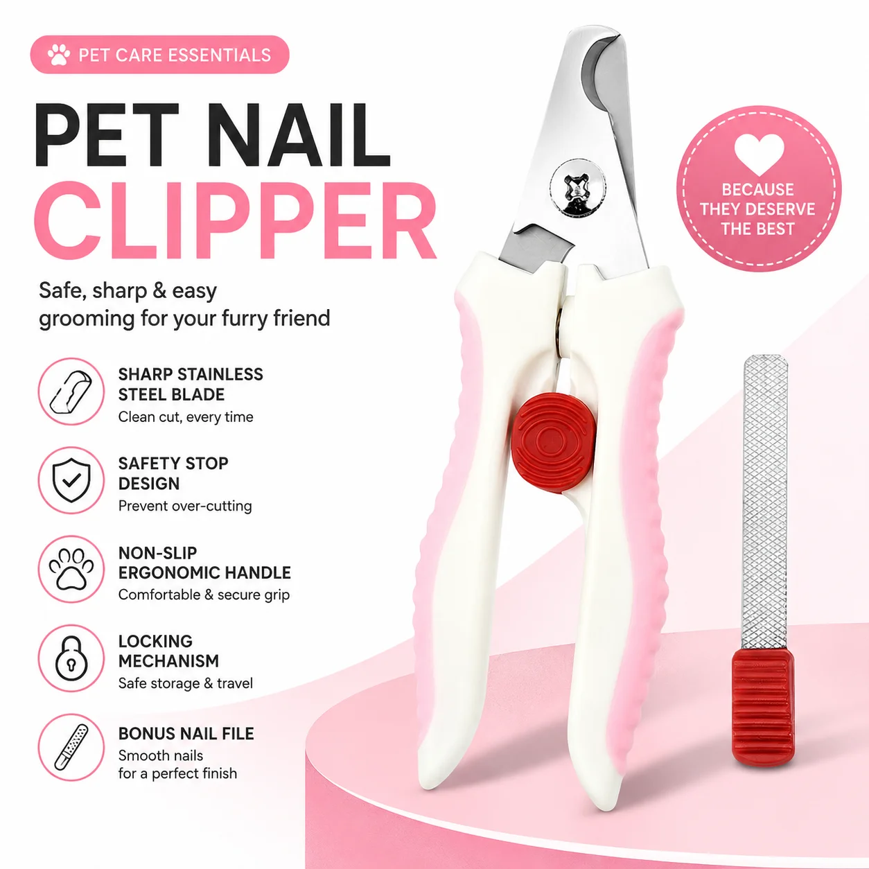 Large Dog Nail Clipper Set Stainless Steel Pet Nail Trimmer with Nail File Professional Grooming Tool for Dogs Cats Non-Slip Han