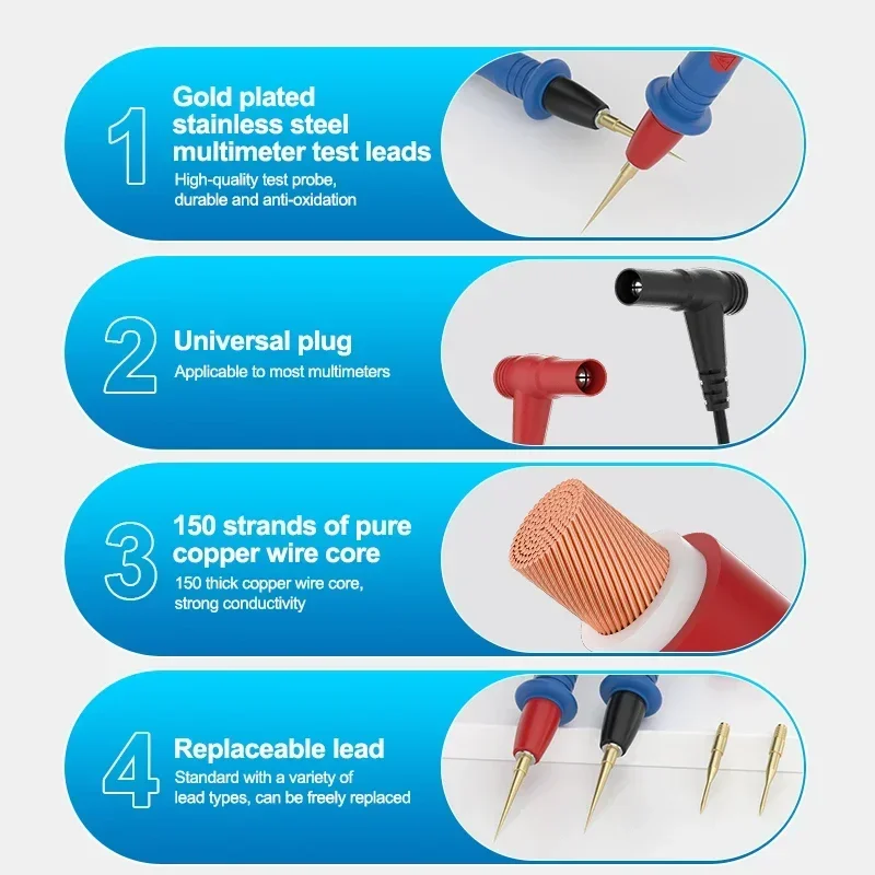 Cavi di prova per multimetro sostituibili SUNSHINE SS-024B in acciaio inossidabile compatibili con 99% multimetri con più aghi