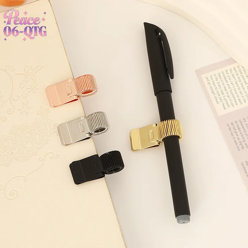 Hot Metal Pen Clip With Spring Creative Gold Retro Spring Clip Student Pen Clip For Notebooks School