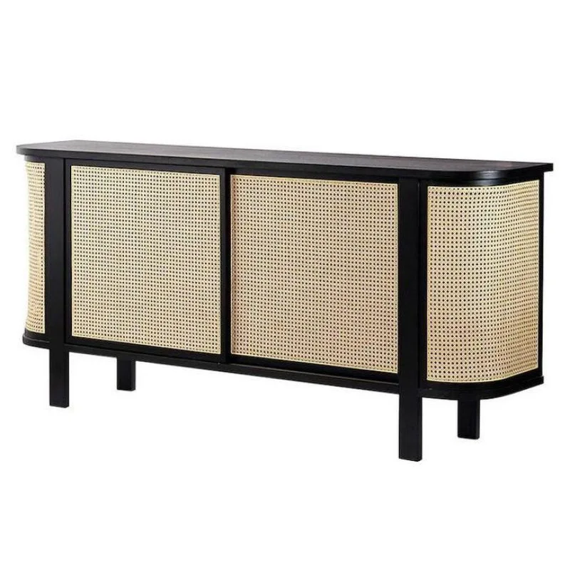 

Nordic, solid wood, side cabinet, sliding door, TV cabinet, storage, high cabinet, modern, simple, rattan