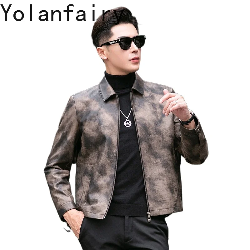 YOLANFARIY Genuine Leather Jacket Men Spring Autumn Coats Mens Clothing Short Style Real Sheepskin Soft Skin Jaqueta Couro 2024