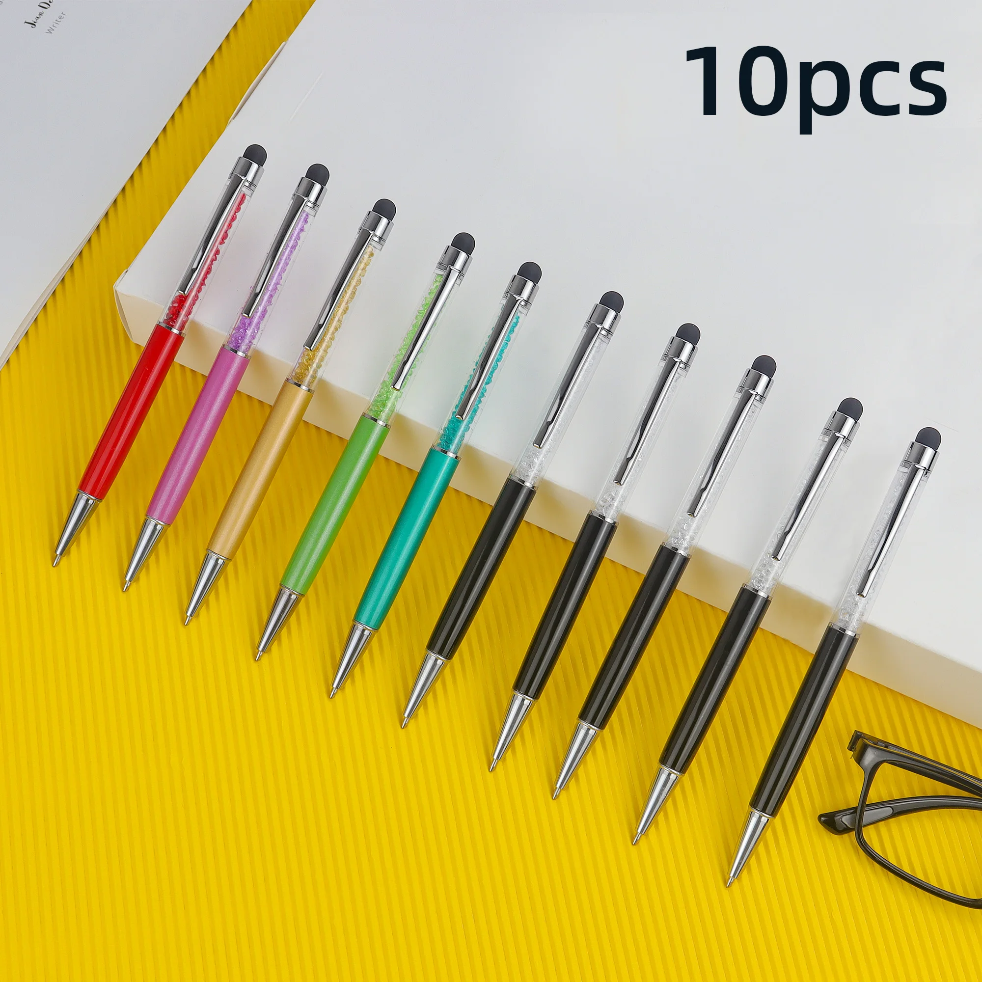 10 Pcs of Fashionable Ballpoint Pens, including 5 black and orange, red, green, orange, pink, green,Gifting,School Stationery