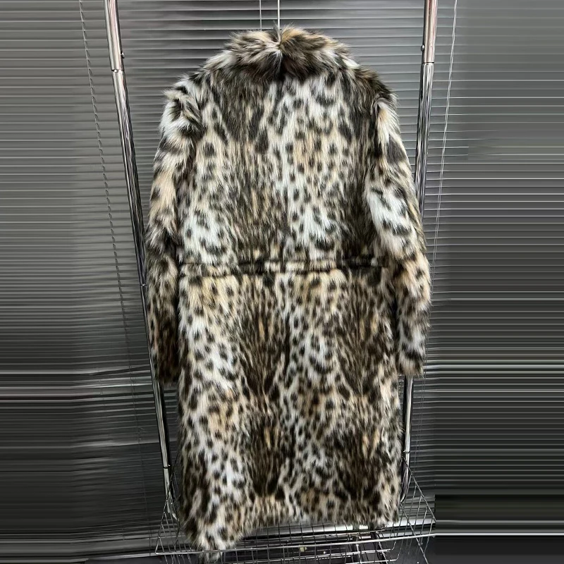 KBQ Colorblock Leopard Printting Temperament Long Trench For Women Lapel Long Sleeve Spliced Feathers Chic Coats Female Fashion