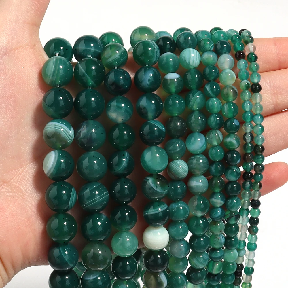 Green Striped Agates Stone Beads 4/6/8/10/12mm Round Loose Natural Gemstone Bead for DIY Charm Bracelets Necklace Jewelry Making