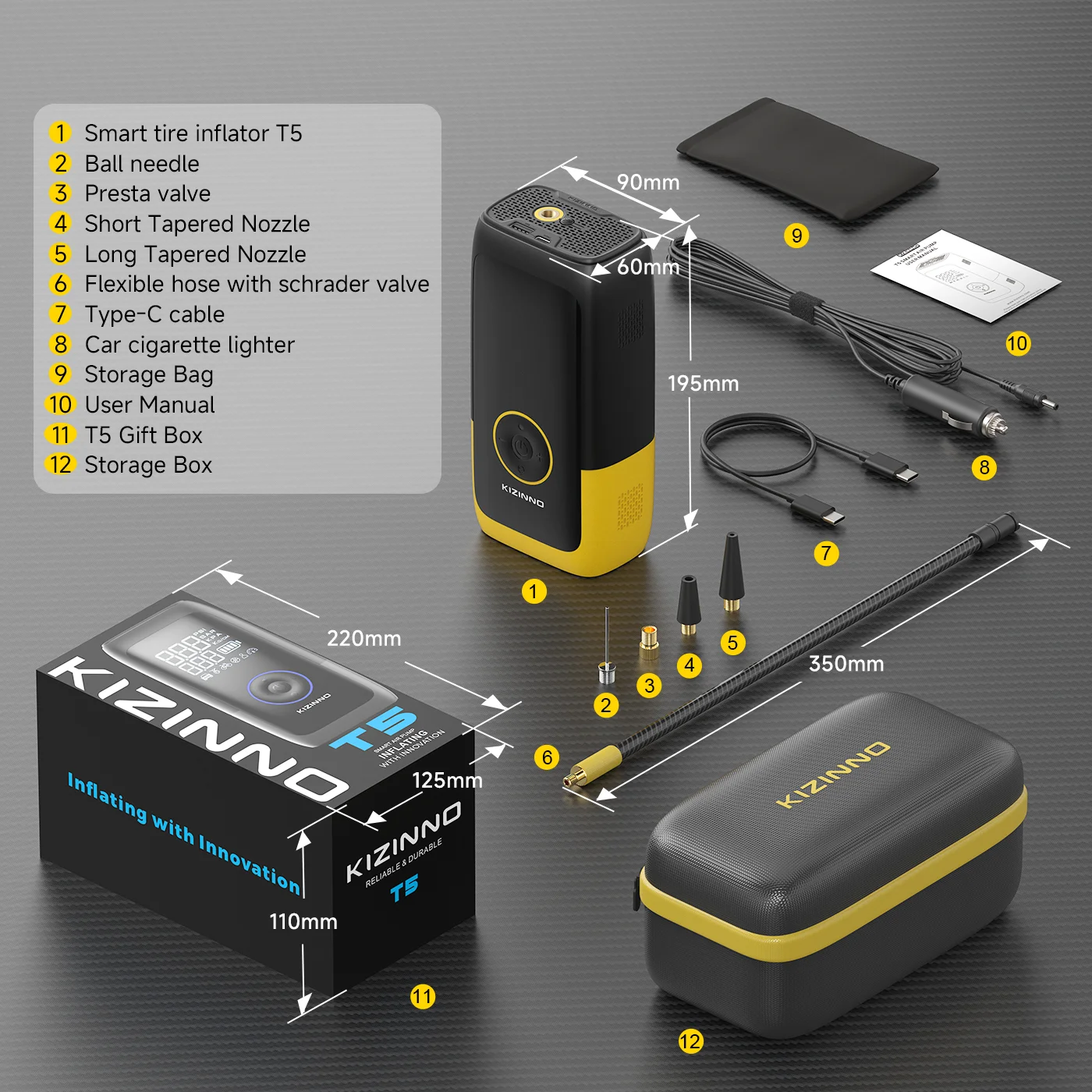 Bomba de aire portátil de alta resistencia, 150 PSI, inflador de neumáticos eléctrico e inalámbrico, manómetro digital, compresor con función de parada automática inteligente, 12000 mAh.