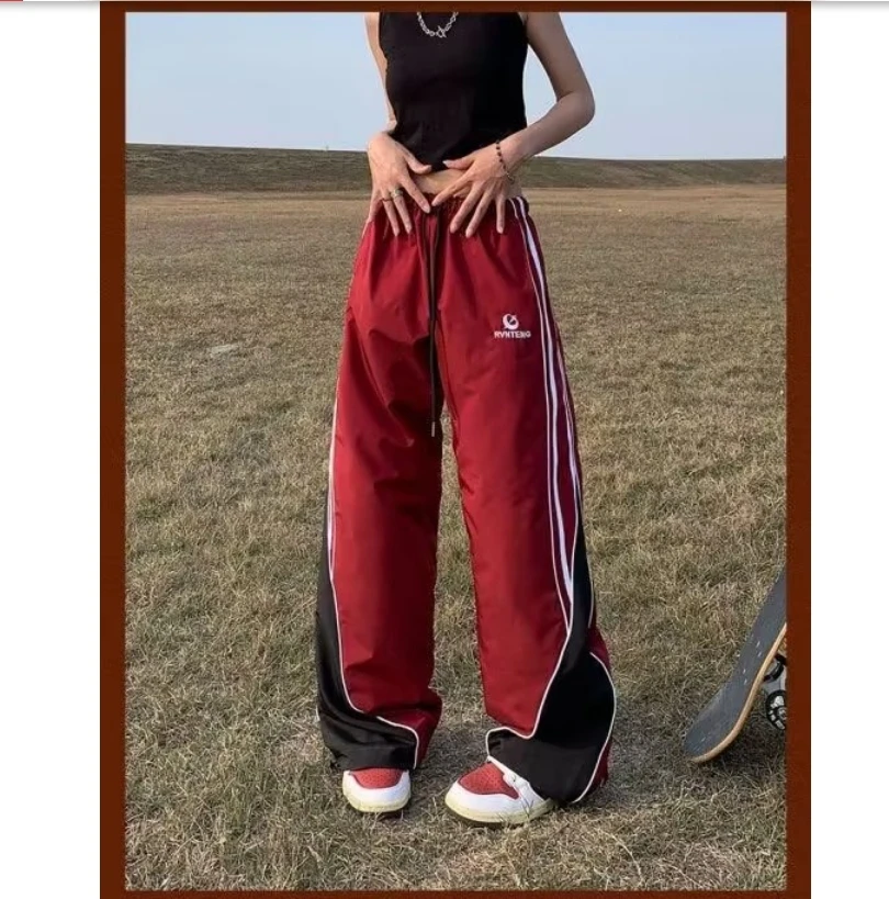 Girls retro striped street dance sports pants loose design of niche high street preppy casual cargo pants