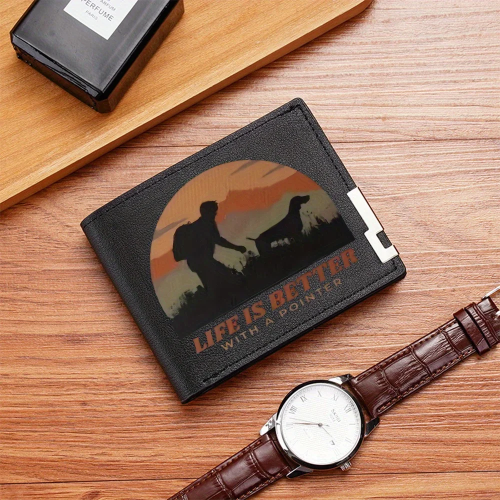 Man dog Pointer better sunset life Men's Wallet Printing Design Simple Modern Stylish Business Father's Boyfriend's Christmas Lo