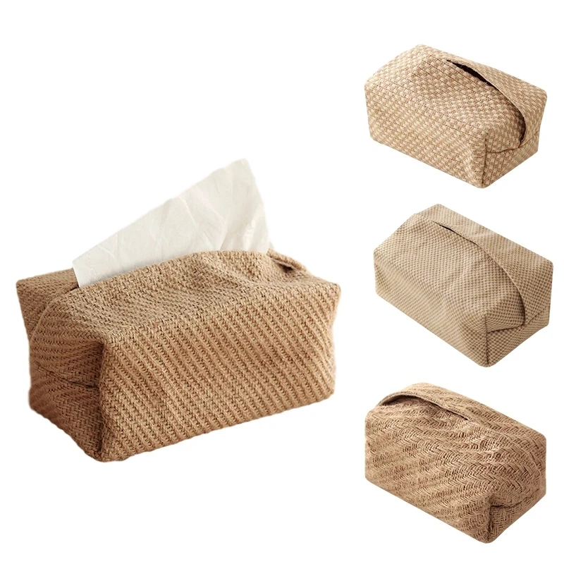 

NEW Japanese-Style Jute Tissue Case Napkin Holder for Living Room Table Boxes Container Home Car Papers Dispenser