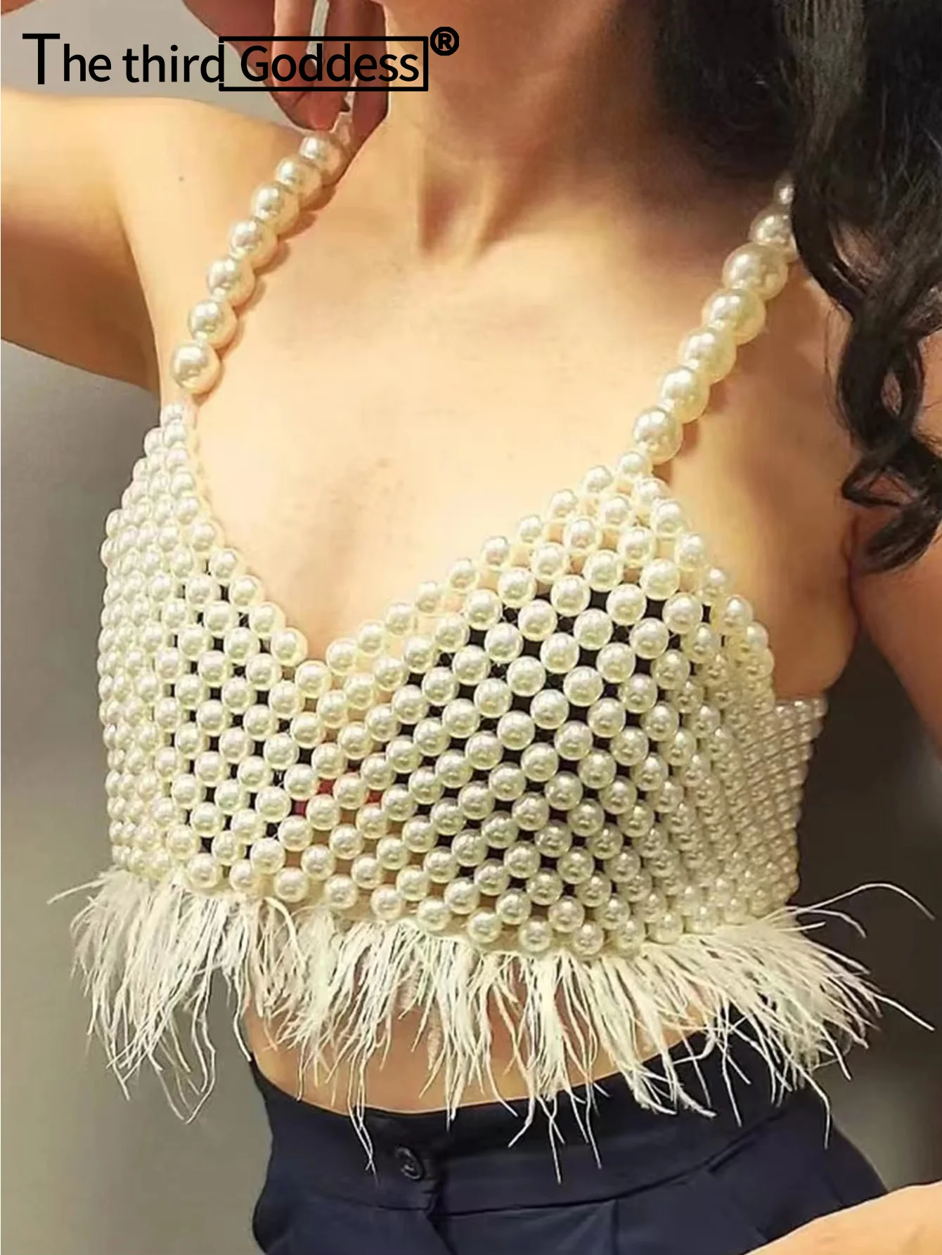 Sexy y2k clothes pearl corset crop top women summer see through beach club party tops body halter tank top woman festival outfit