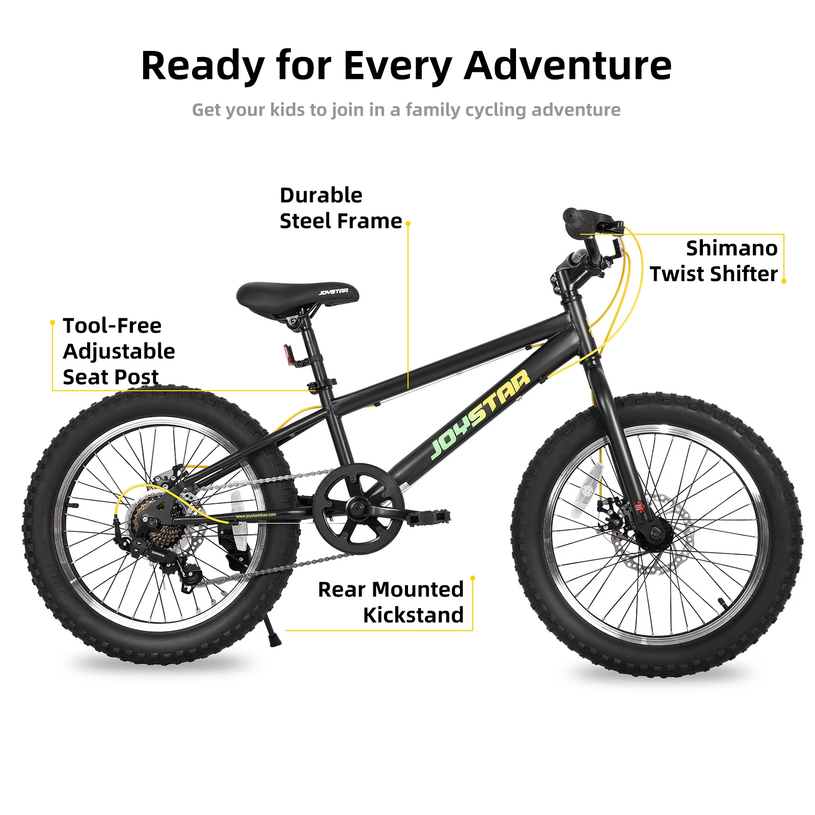 JOYSTAR 20-Zoll-Mountainbike für Kinder im Alter von 7 bis 12 Jahren, Fat Tires, 7-Gang-Shimano-Antriebsstrang, Scheibenbremsen, Fat Tire-Fahrräder