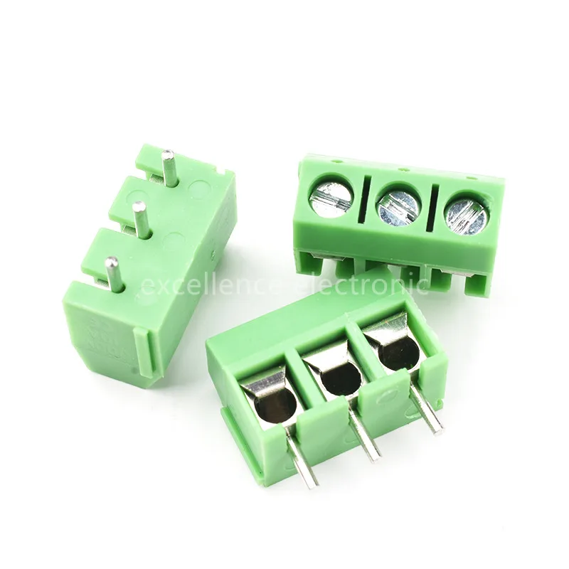 10-100Pcs/Lot KF301-5.0-2P KF301-3P Pitch 5.0mm Copper Needle Straight Pin 2P 3P Screw PCB Terminal Block Connector Blue Green