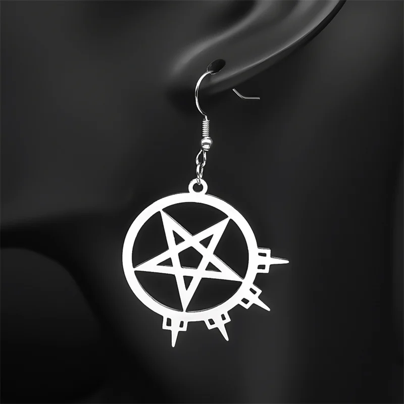 Deadly Enemy Metal Music Band Inverted Pentagram Hoop Earring for Women Stainless Steel Black Color Hip Hop Earrings Jewelry