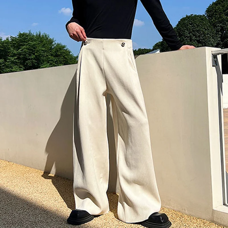 IEFB Autumn Winter Baggy Suit Pant Trend Men's Korean Style Casual Versatile Thick Niche Design Fashion Wide Leg Trousers 9C2578