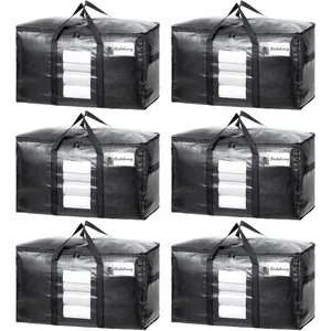 Extra Large Moving Bags, 6 Pack Black Heavy Duty Totes For Storage with Visible Window, Alternative to Moving Boxes