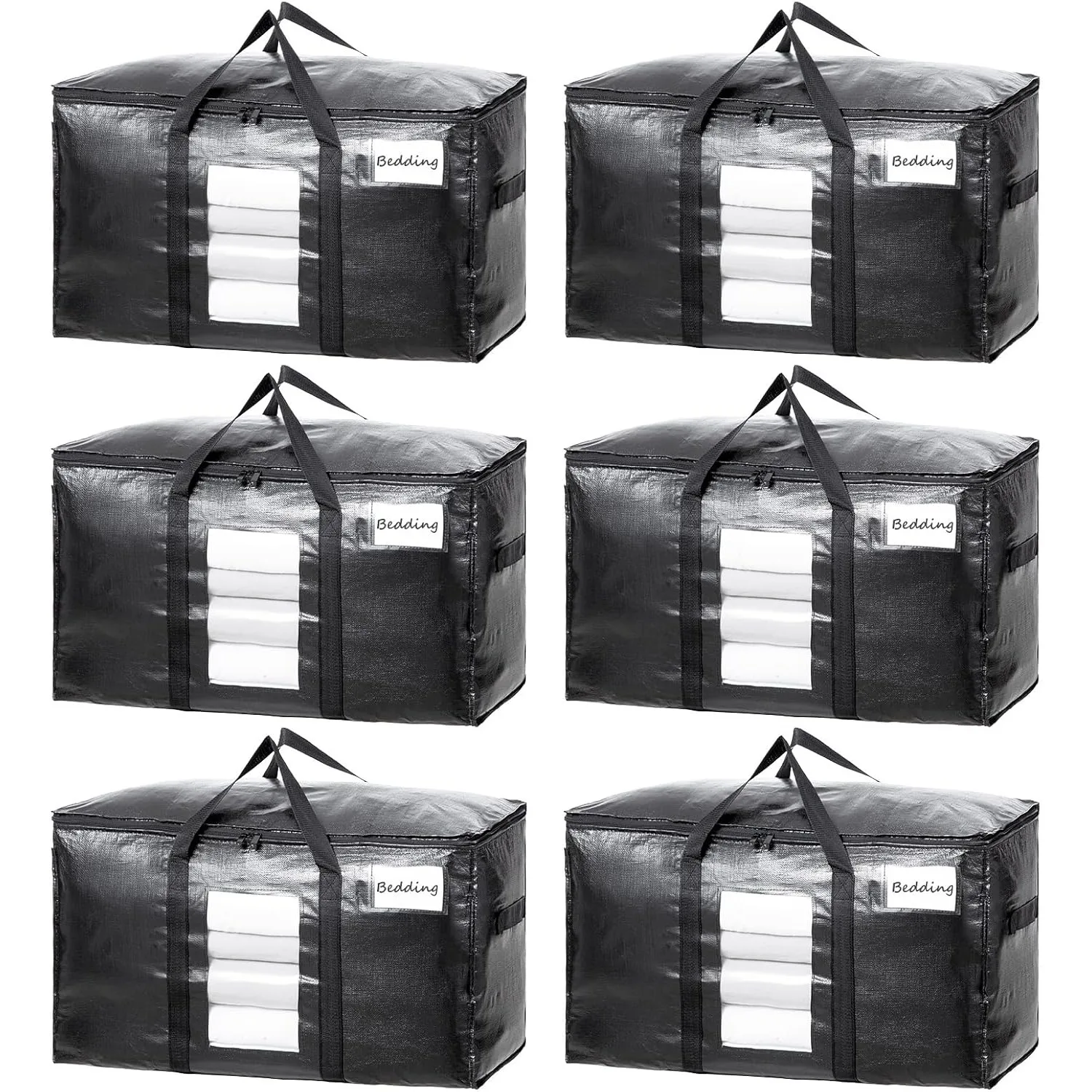 Extra Large Moving Bags, 6 Pack Black Heavy Duty Totes For Storage with Visible Window, Alternative to Moving Boxes