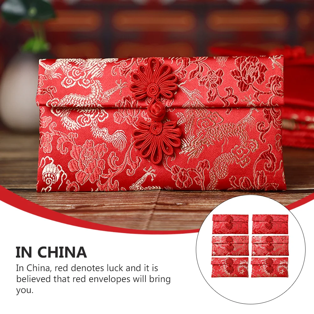 6 Pcs Buckle Fabric Red Envelope Birthday Envelopes Gift Money Jewelry Joyful Brocade Packets with Knot Gifts