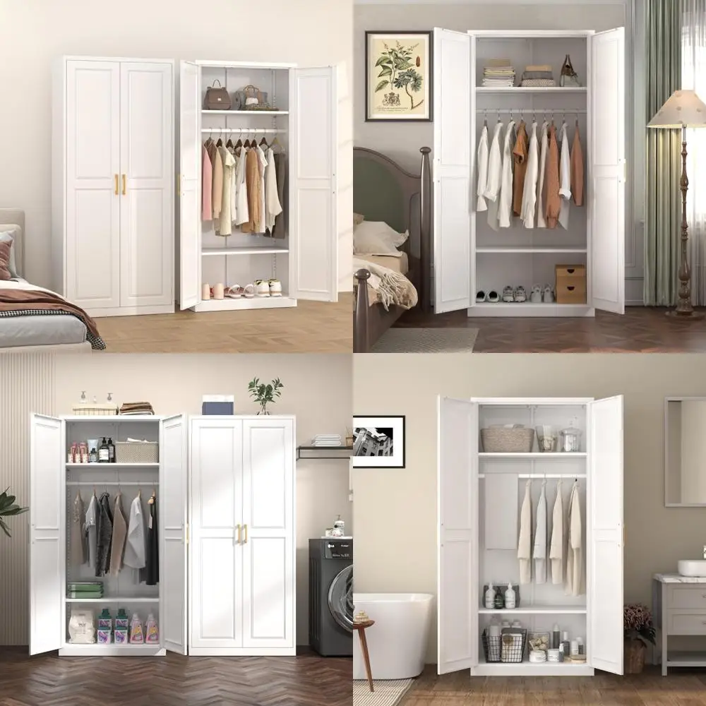 metal wardrobe cabinets，armoire wardrobe closet with hanging rod,clothes storage cabinet with adjustable shelves and doors, clot