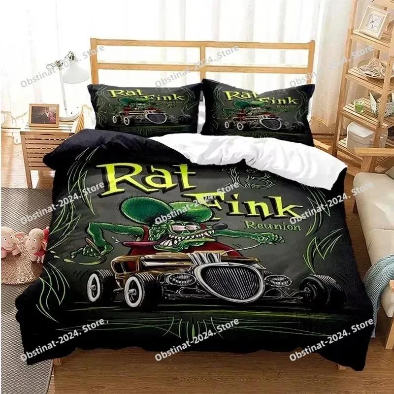 3D Cartoon Rat Fink Green Mouse Bedding Set Boys Girls Twin Queen Size Duvet Cover Pillowcase Bed Kids Adult Fashion