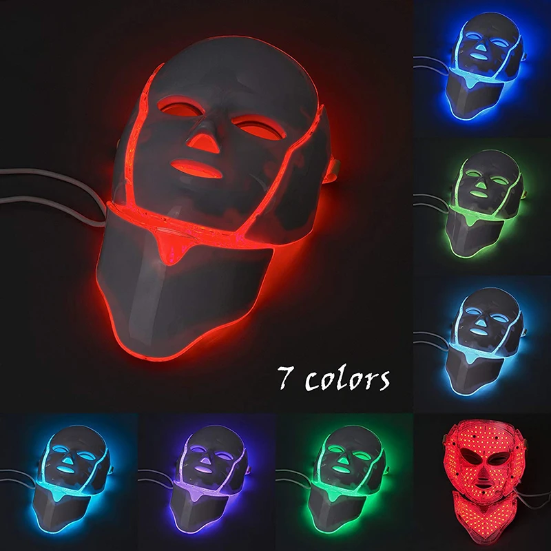 Wireless 7Colors LED Face Neck Mask Infrared Light Photon Mask Skin Rejuvenation Anti-Ance Shrink Pores Face Lifting SPA Beauty