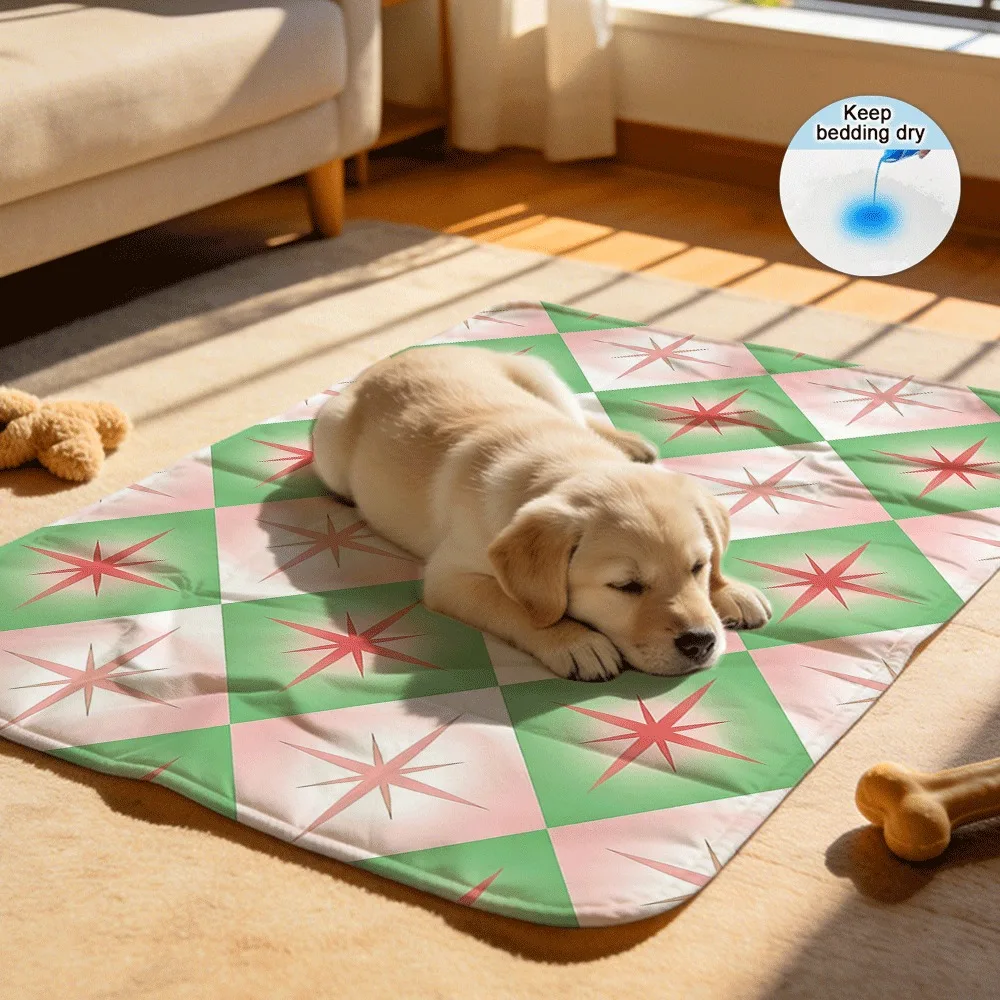 Pink green star grid pattern Washable Reusable Grooming Pet Mats Absorbent Waterproof for Pet Salon Cleaning