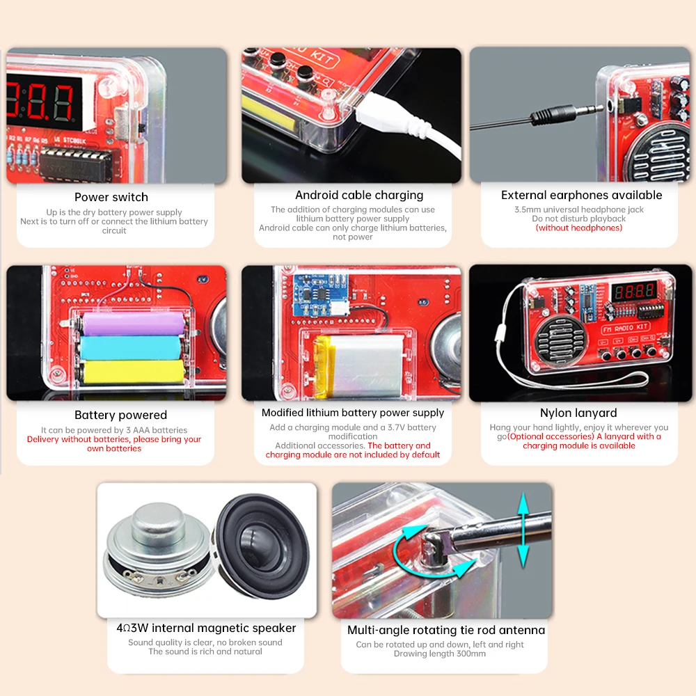 Rda5807 8002d (versão digital stc81k17) com display digital 50-108mhz rádio fm kit diy peças de prática de soldagem