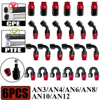 6X AN3 AN4 AN6 AN8 AN10 Recto/45 ° /90 ° /180 ° Adaptador de accesorios de extremo de manguera de combustible reutilizable de grado para tubo de freno de línea de aceite de PTFE giratorio