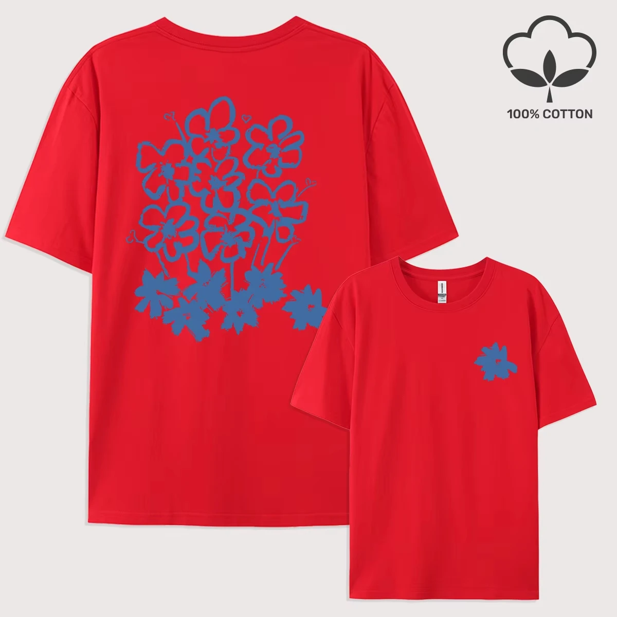 花柄 Tシャツ ソフトで通気性のある カジュアルで快適な オーバーサイズ ヒップホップ グラフィックプリント ユニセックス Tシャツ アニメスタイル ストリートウェア