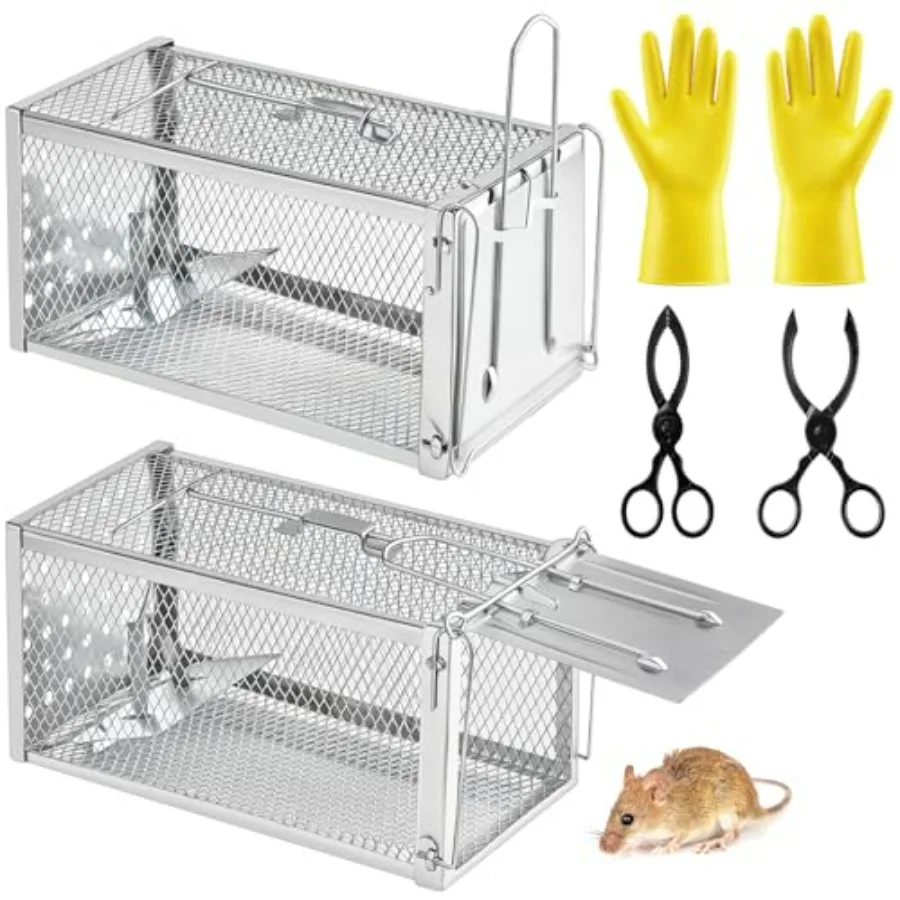 

2 Pack Humane Rat Trap Cage, Live Chipmunk Rodent Cage Indoor Outdoor, Reusable Metal Mouse Trap for Rats, Mice, Squirrels