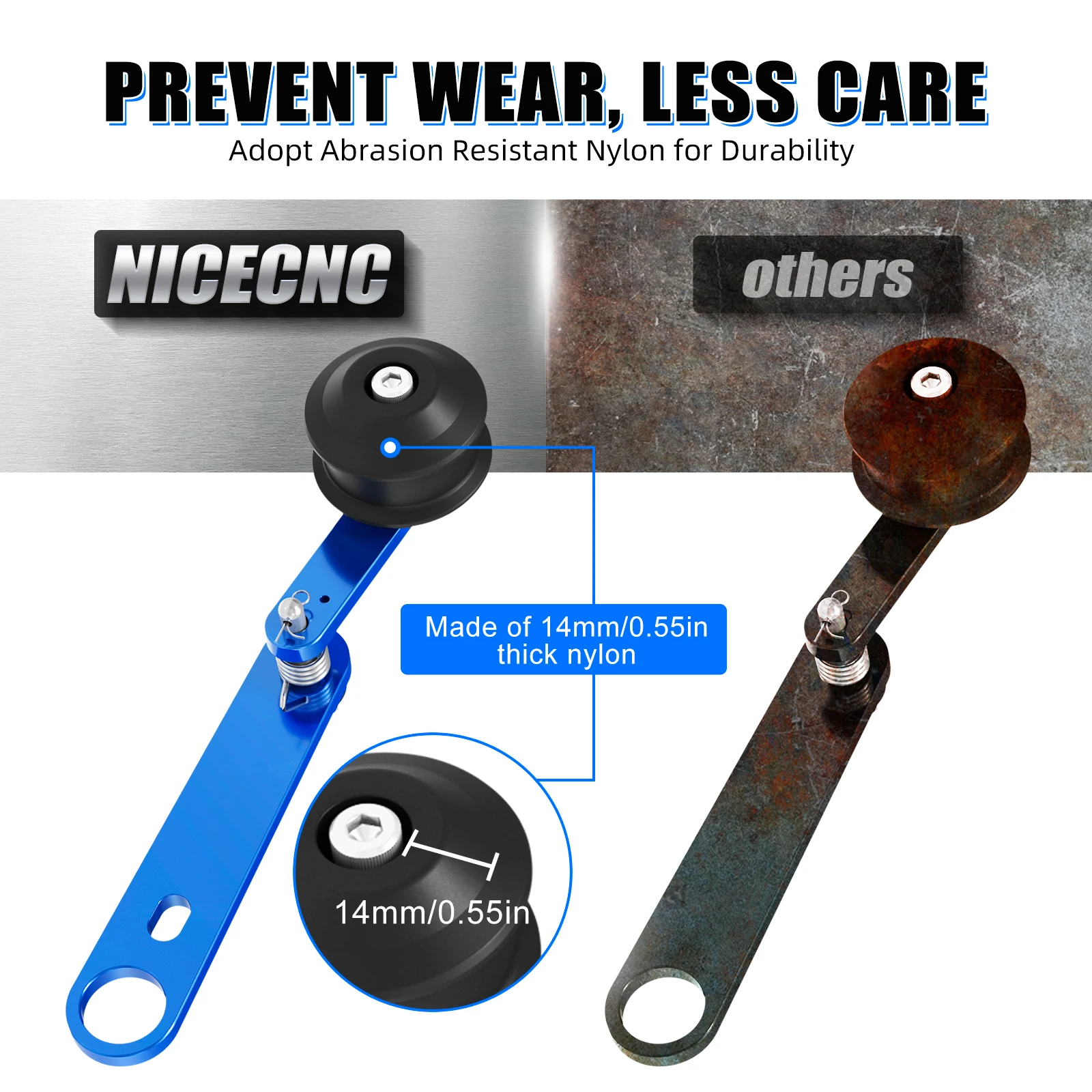 NICECNC Raptor 700 Antriebskettenspanner für Yamaha Raptor 700R 700 YFM 2013–2024, ATV-Kettenführung aus Aluminiumlegierung und Nylon