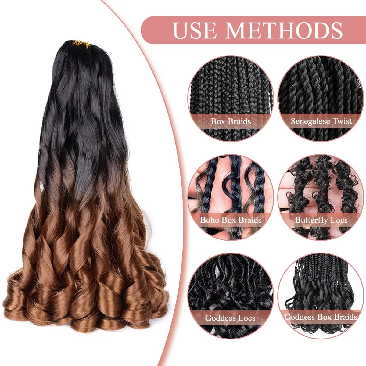 French Curly Braiding Synthetic Hair 22 Inch 6packs Pre Stretched Bouncy - Loose Wavy Hairs Extensions for Black Women(75g/pack)