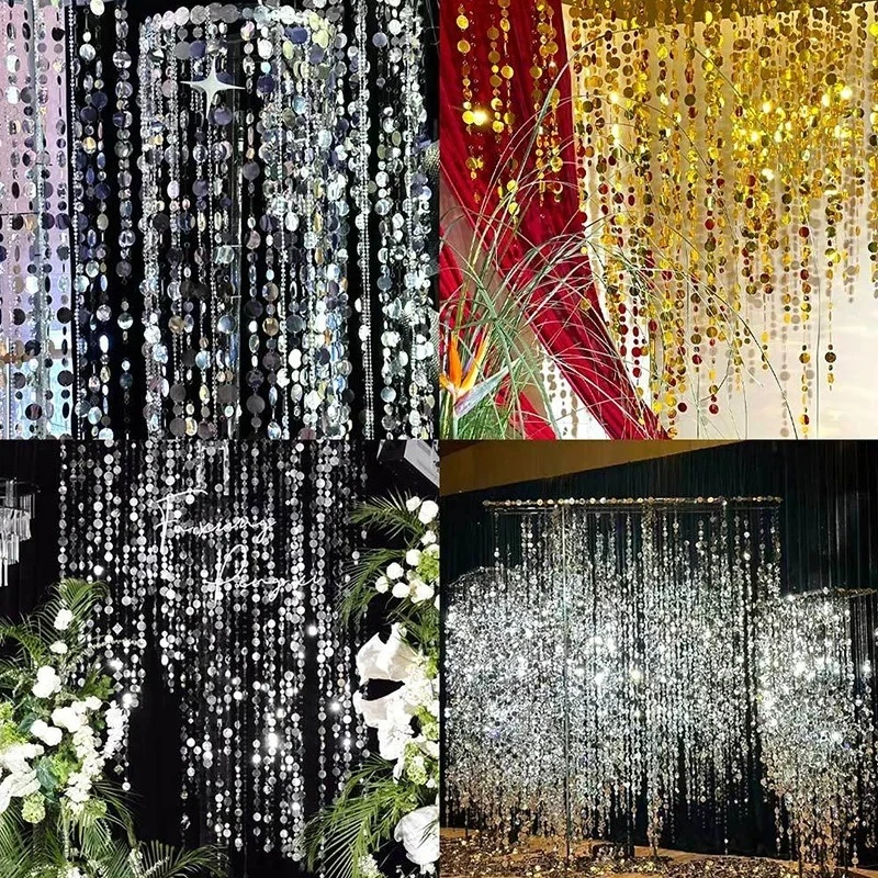 10 Streifen 100 cm runder Pailletten-Regenvorhang Gold Silber Kunststoff Vorhang Hintergrund Dekoration Hochzeit Geburtstag Party Dekoration – Detail 5