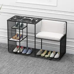 Nordic shoe changing stool  cabinet integrated household iron marble shoe rack Living room shoe rack