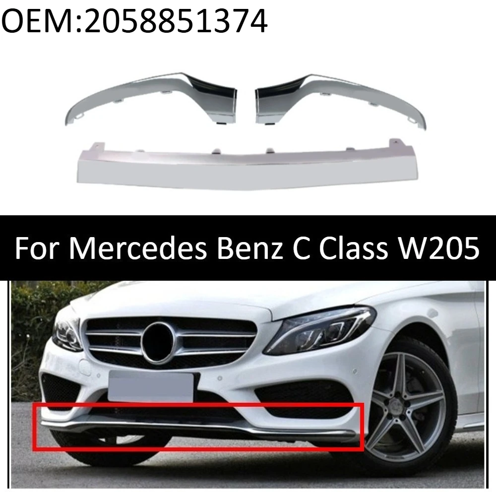 Front Bumper Trim For Mercedes Benz C Class W205 Glossy Black Front Lip Decor Strip 2058851374 Exterior Cover Car Styling Mod