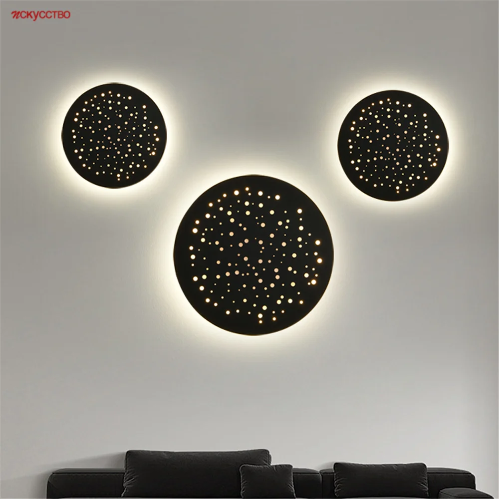 

Nordic Minimalist Circle Starry Sky Round Led Wall Lamp For Living Room Background Corridor Sconces Mural Art Deco Light Fixture