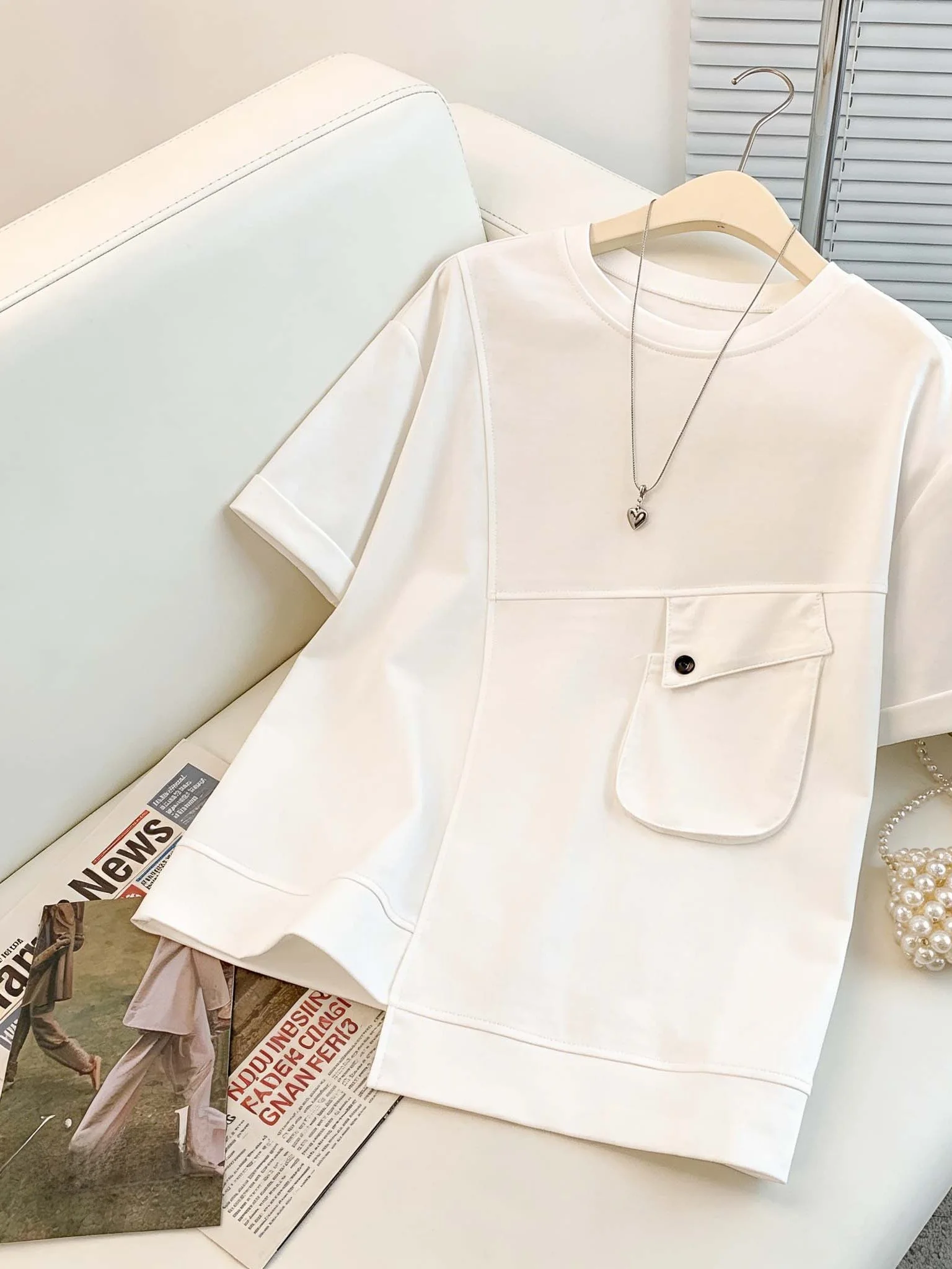 

Loose Casual Summer New Korean Design plus Size Short Sleeve T-Shirt Stylish Slimming Versatile City Commute Thin Fabric T-Shirt