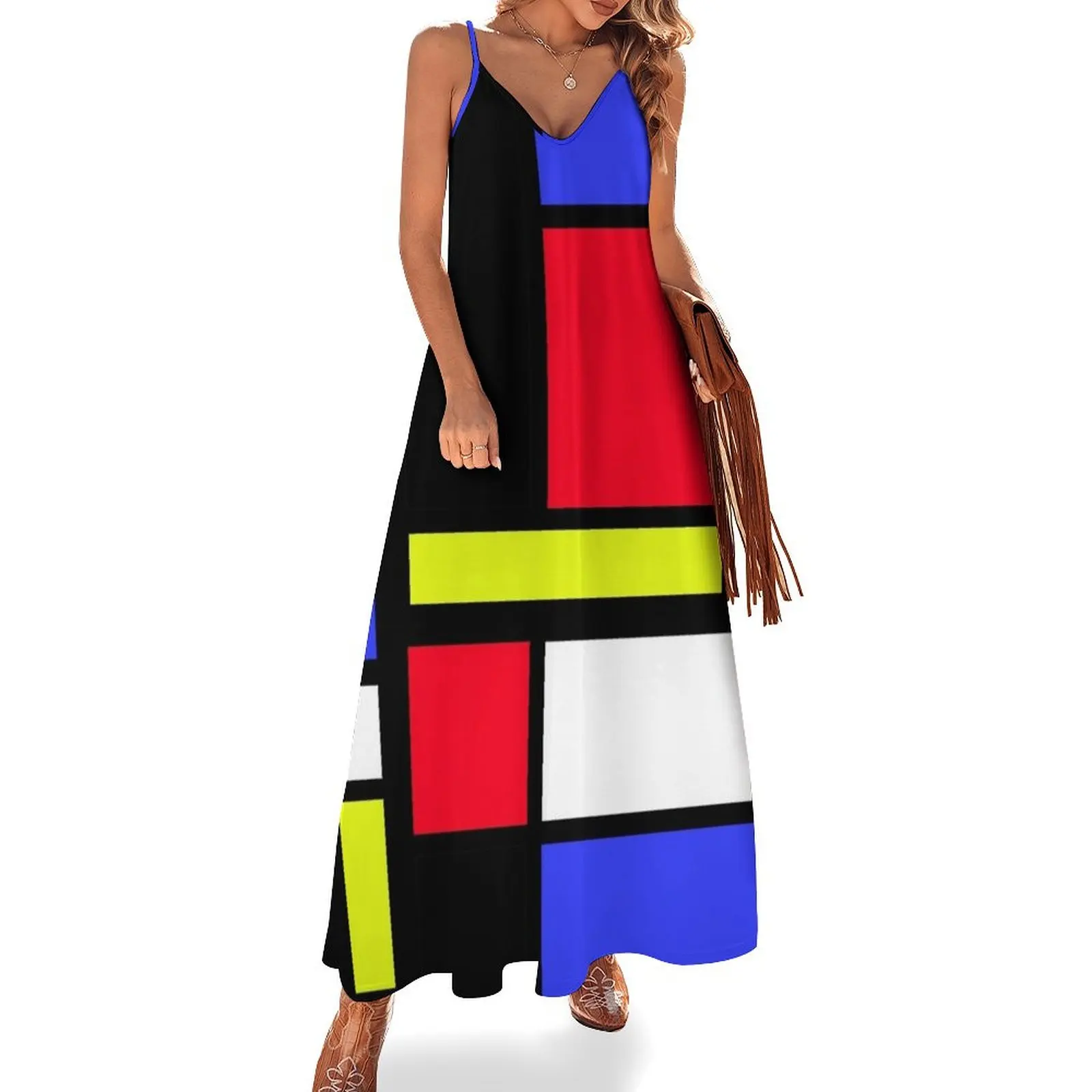 

Red Blue White Yellow Colorblock Sleeveless Dress summer clothes women dresses