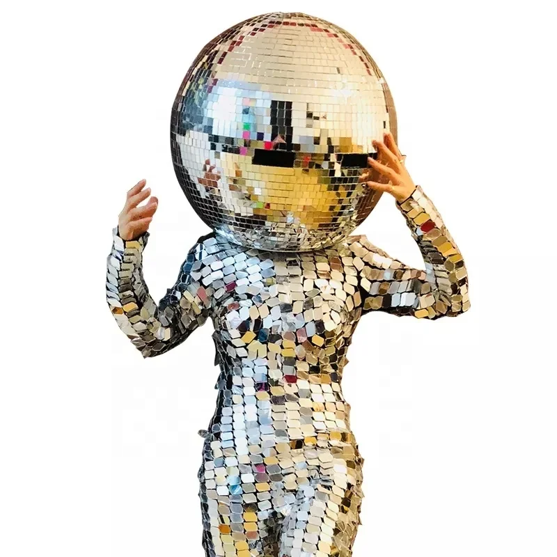 led disco ball headgear mirror men suit stage dance costume luxury glass man future cloth dancer jumpsuit